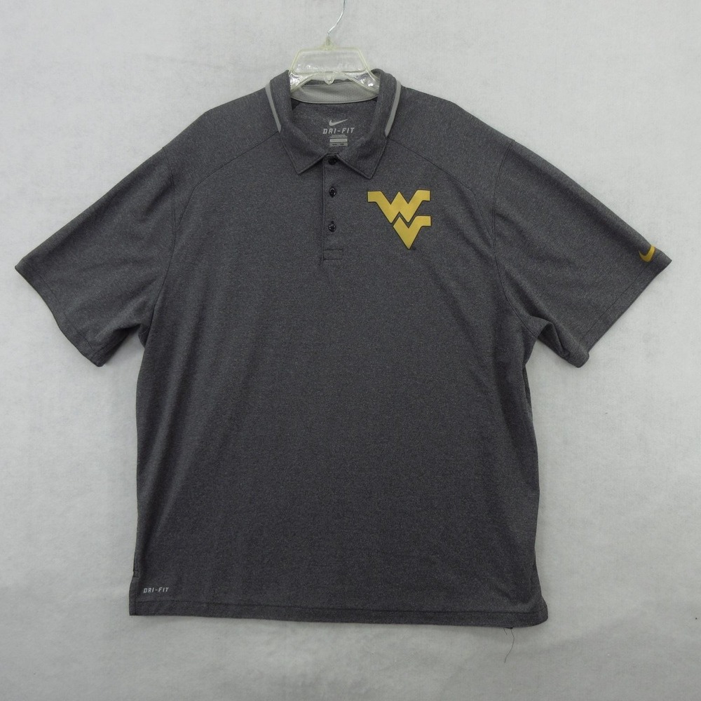West Virginia Mountaineers Shirt Mens 2XL Gray NCAA Football Nike Dri-FIT Polo
